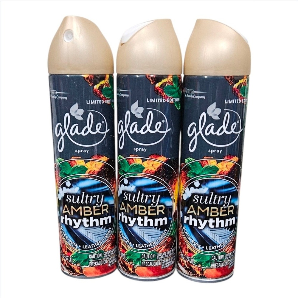 Glade Sultry Amber Rhythm Room Spray Limited Edition Dark Rum Leather Mint 3 pk